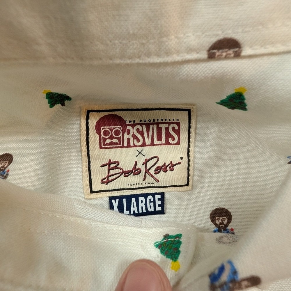 RSVLTS Button Down Shirt Mens Size XL Bob Ross Happy Little Trees Pixel Art - Picture 6 of 9